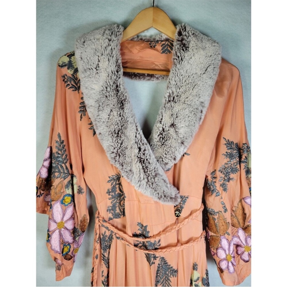 Free People Peach and Purple Midi Dress with Faux Fur Collar - Picture 2 of 9